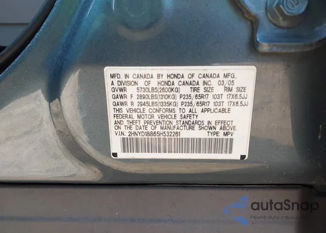 2005 Acura Mdx from USA, damaged, VIN 2HNYD18865H532261